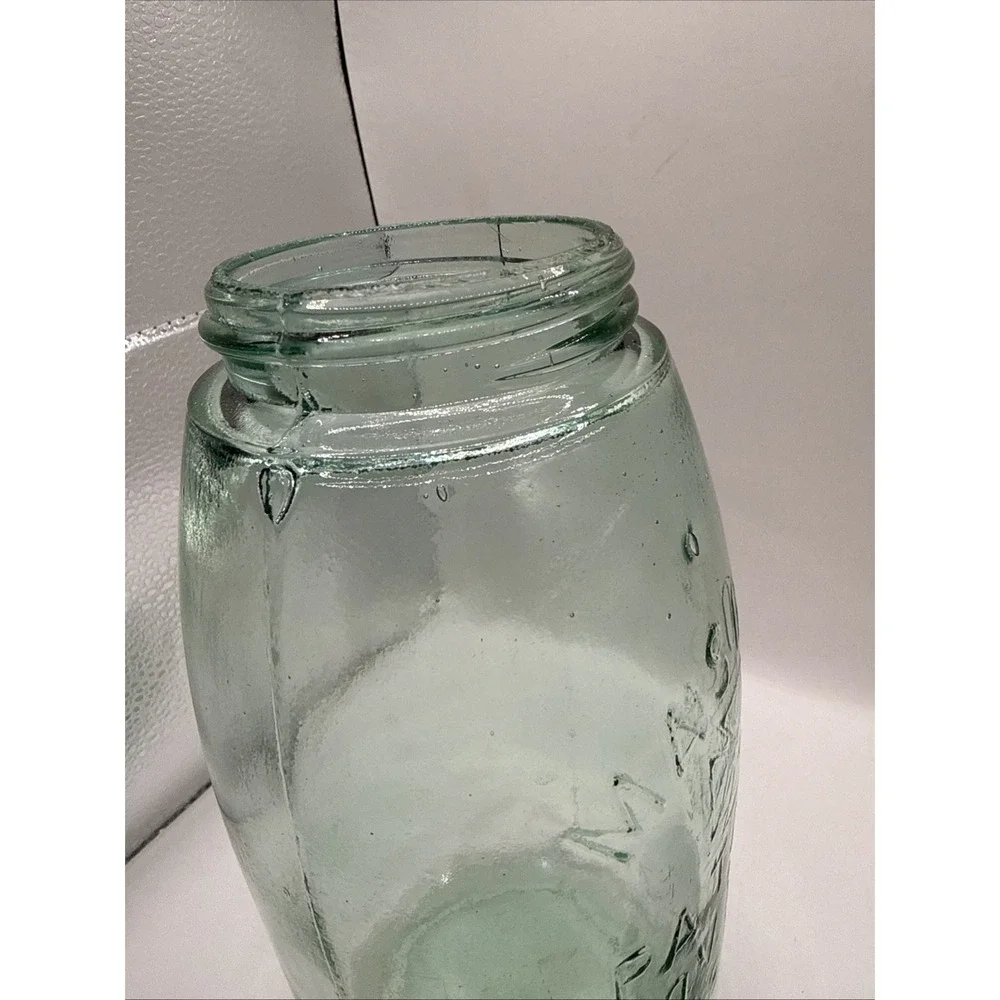Mason's Jar Hero Cross Patent Nov 30th 1858, Aquamarine Glass, 1/2 Gal, Zinc Lid